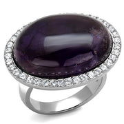 TK3083 - High polished (no plating) Stainless Steel Ring with Semi-Precious Amethyst Crystal in Amethyst-0