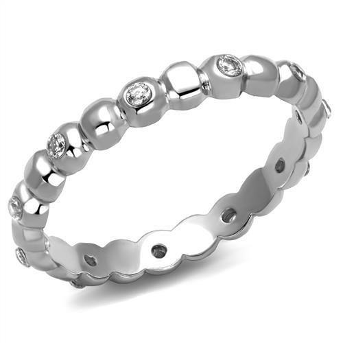 TK3085 - High polished (no plating) Stainless Steel Ring with AAA Grade CZ  in Clear-0