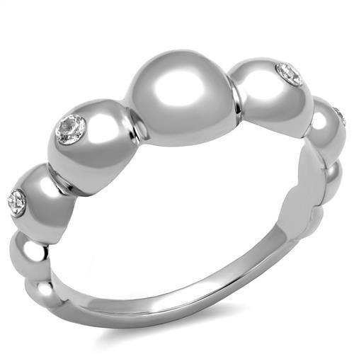 TK3087 - High polished (no plating) Stainless Steel Ring with AAA Grade CZ  in Clear-0