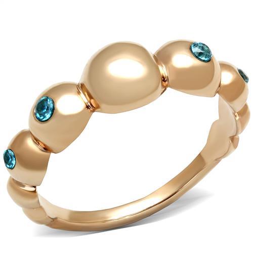 TK3088 - IP Rose Gold(Ion Plating) Stainless Steel Ring with AAA Grade CZ  in Sea Blue-0