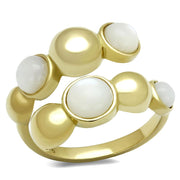 TK3090 - IP Gold(Ion Plating) Stainless Steel Ring with Semi-Precious Coral in Aurora Borealis (Rainbow Effect)-0