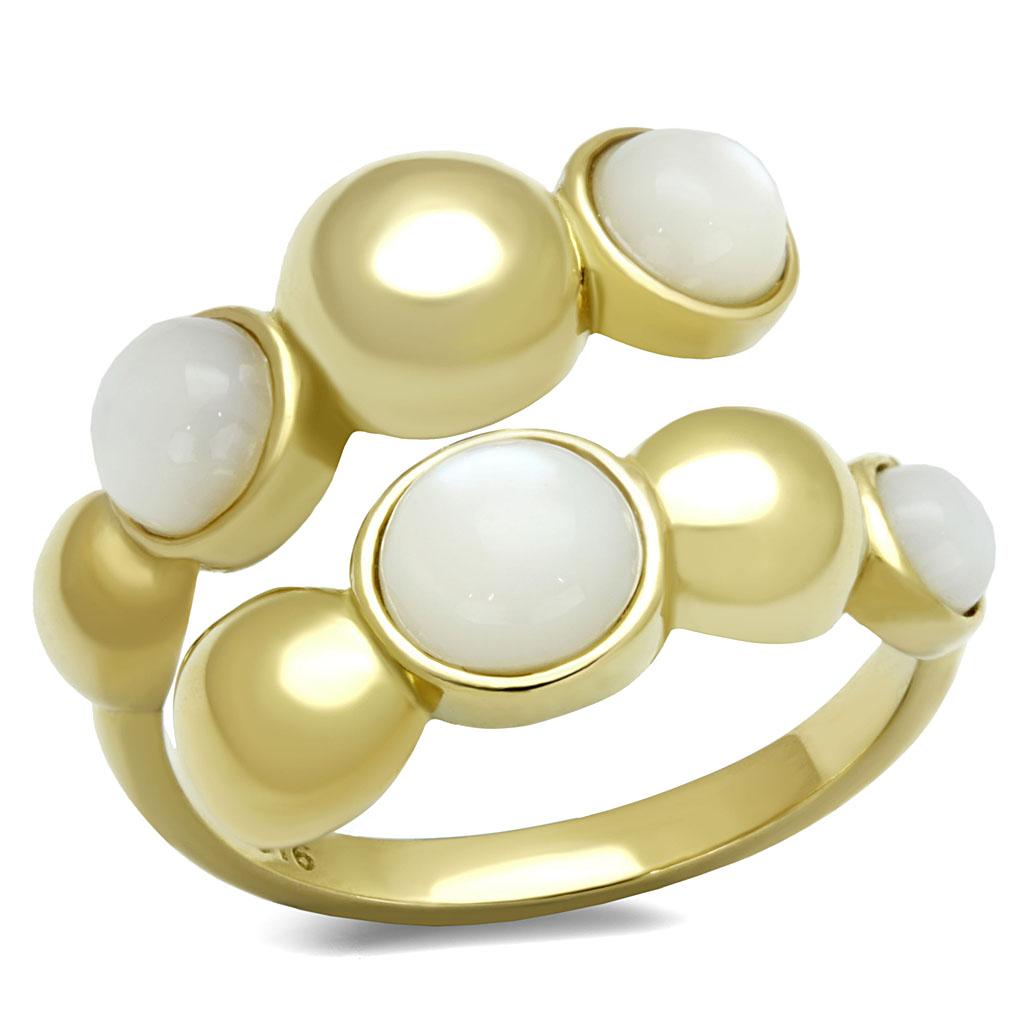 TK3090 - IP Gold(Ion Plating) Stainless Steel Ring with Semi-Precious Coral in Aurora Borealis (Rainbow Effect)-0