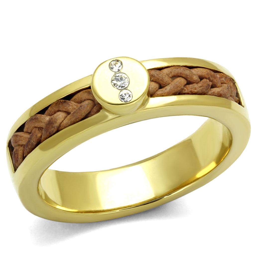 TK3096 - IP Gold(Ion Plating) Stainless Steel Ring with Top Grade Crystal  in Clear-0