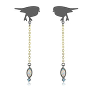 TK3098 - IP Gold+ IP Black (Ion Plating) Stainless Steel Earrings with Semi-Precious Opal in Aurora Borealis (Rainbow Effect)-0
