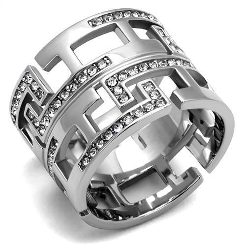 TK3105 - High polished (no plating) Stainless Steel Ring with Top Grade Crystal  in Clear-0
