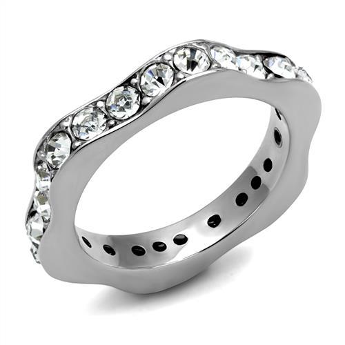 TK3106 - High polished (no plating) Stainless Steel Ring with Top Grade Crystal  in Clear-0