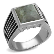 TK3113 - High polished (no plating) Stainless Steel Ring with Synthetic Twinkling in Gray-0