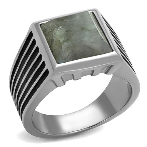 TK3113 - High polished (no plating) Stainless Steel Ring with Synthetic Twinkling in Gray-0