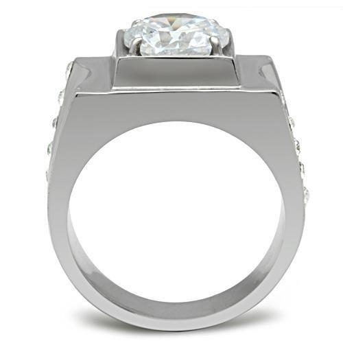 TK311 - High polished (no plating) Stainless Steel Ring with AAA Grade CZ  in Clear-2