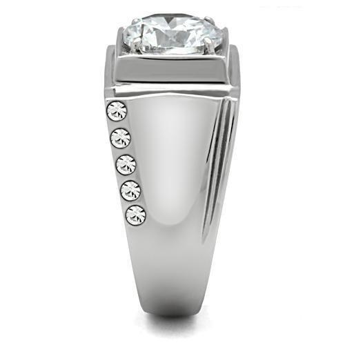 TK311 - High polished (no plating) Stainless Steel Ring with AAA Grade CZ  in Clear-3