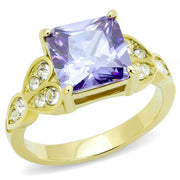 TK3125 - IP Gold(Ion Plating) Stainless Steel Ring with AAA Grade CZ  in Light Amethyst-0