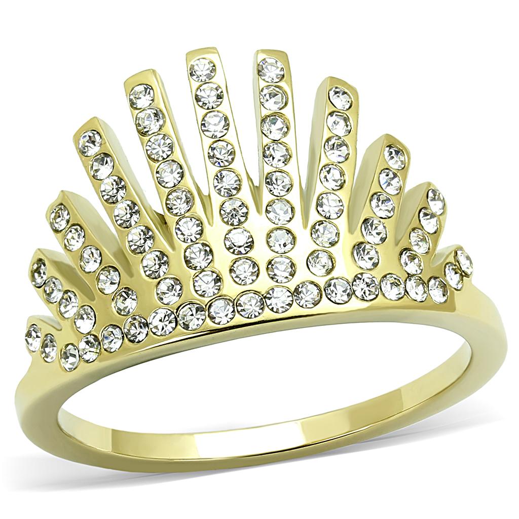 TK3128 - IP Gold(Ion Plating) Stainless Steel Ring with Top Grade Crystal  in Clear-0