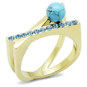 TK3130 - IP Gold(Ion Plating) Stainless Steel Ring with Synthetic Turquoise in Turquoise-0