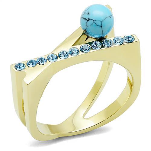 TK3130 - IP Gold(Ion Plating) Stainless Steel Ring with Synthetic Turquoise in Turquoise-0