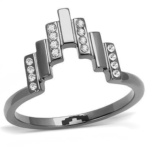 TK3135 - IP Light Black  (IP Gun) Stainless Steel Ring with Top Grade Crystal  in Clear-0