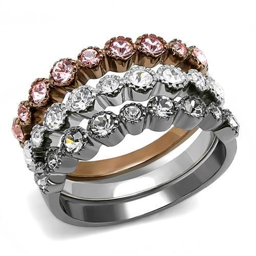TK3136 - IP Light Black & IP Light coffee Stainless Steel Ring with Top Grade Crystal  in Multi Color-0