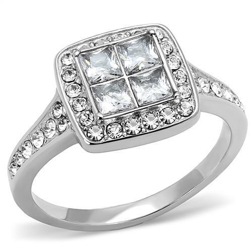TK3137 - High polished (no plating) Stainless Steel Ring with AAA Grade CZ  in Clear-0