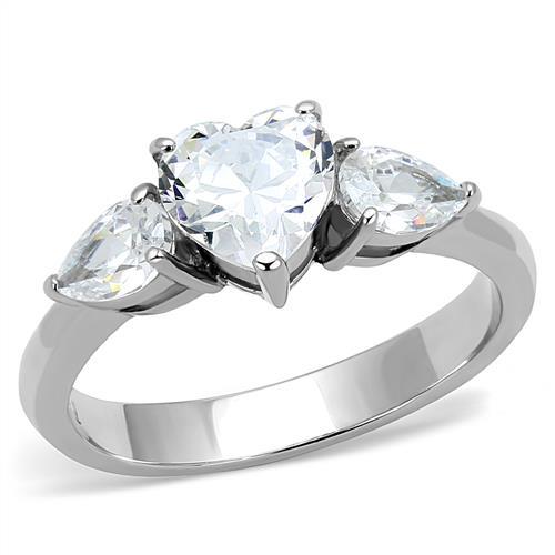 TK3138 - High polished (no plating) Stainless Steel Ring with AAA Grade CZ  in Clear-0