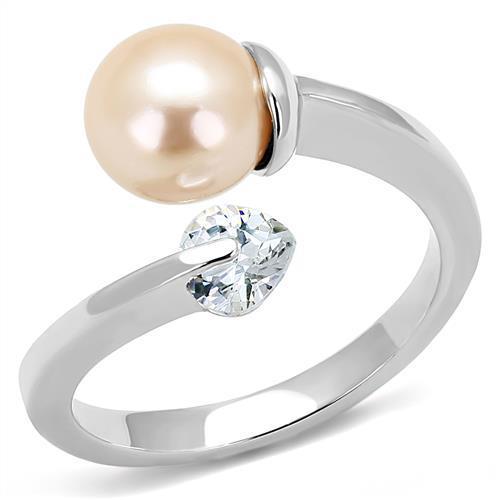 TK3139 - High polished (no plating) Stainless Steel Ring with Synthetic Pearl in Light Peach-0