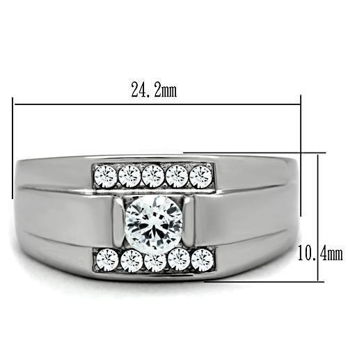 TK314 - High polished (no plating) Stainless Steel Ring with AAA Grade CZ  in Clear-1