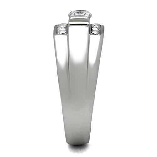 TK314 - High polished (no plating) Stainless Steel Ring with AAA Grade CZ  in Clear-3
