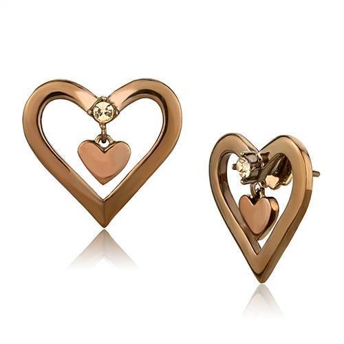 TK3156 - IP Rose Gold(Ion Plating) Stainless Steel Earrings with Top Grade Crystal  in Light Peach-0