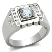 TK315 - High polished (no plating) Stainless Steel Ring with AAA Grade CZ  in Clear-0