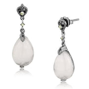 TK3163 - IP Light Black  (IP Gun) Stainless Steel Earrings with Precious Stone PINK CRYSTAL in Light Rose-0