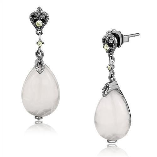 TK3163 - IP Light Black  (IP Gun) Stainless Steel Earrings with Precious Stone PINK CRYSTAL in Light Rose-0