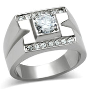 TK316 - High polished (no plating) Stainless Steel Ring with AAA Grade CZ  in Clear-0
