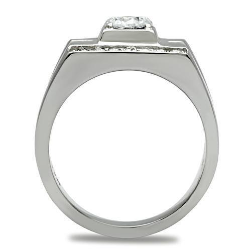TK316 - High polished (no plating) Stainless Steel Ring with AAA Grade CZ  in Clear-2