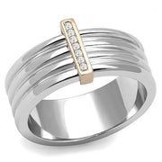 TK3176 - Two-Tone IP Rose Gold Stainless Steel Ring with Top Grade Crystal  in Clear-0
