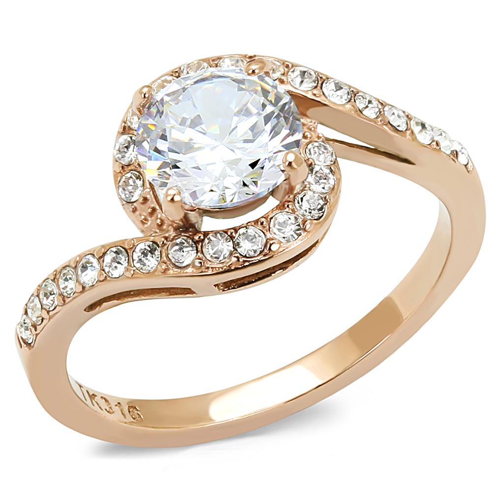 TK3178 - IP Rose Gold(Ion Plating) Stainless Steel Ring with AAA Grade CZ  in Clear-0