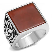 TK3189 - High polished (no plating) Stainless Steel Ring with Semi-Precious Agate in Siam-0