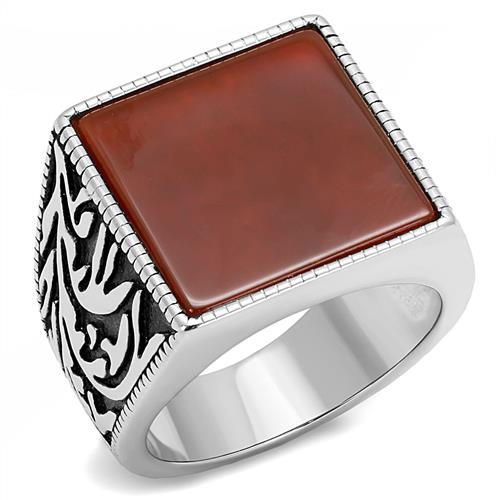 TK3189 - High polished (no plating) Stainless Steel Ring with Semi-Precious Agate in Siam-0