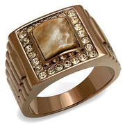 TK3190 - IP Coffee light Stainless Steel Ring with Semi-Precious Rain Flower Stone in Brown-0