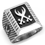 TK3191 - High polished (no plating) Stainless Steel Ring with Semi-Precious Onyx in Jet-0