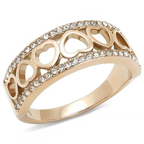 TK3194 - IP Rose Gold(Ion Plating) Stainless Steel Ring with Top Grade Crystal  in Clear-0