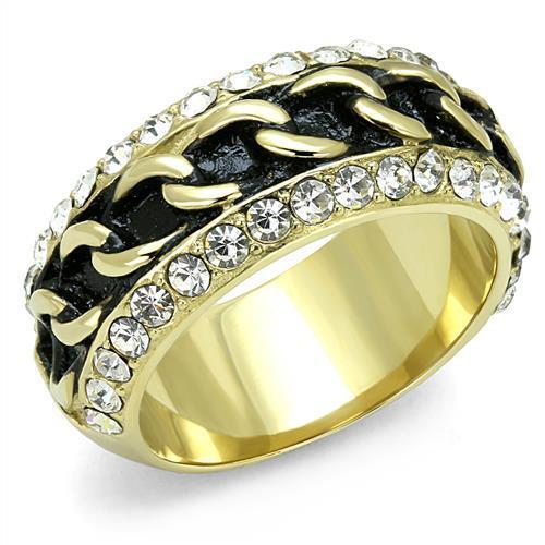 TK3196 - IP Gold(Ion Plating) Stainless Steel Ring with Top Grade Crystal  in Clear-0