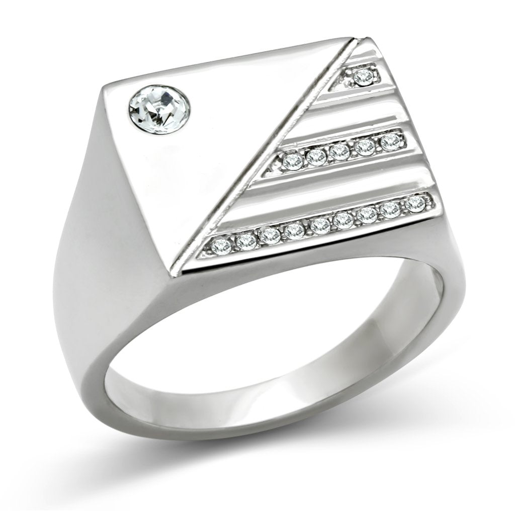 TK319 - High polished (no plating) Stainless Steel Ring with Top Grade Crystal  in Clear-0
