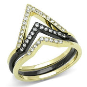 TK3202 - IP Gold+ IP Black (Ion Plating) Stainless Steel Ring with Top Grade Crystal  in Clear-0