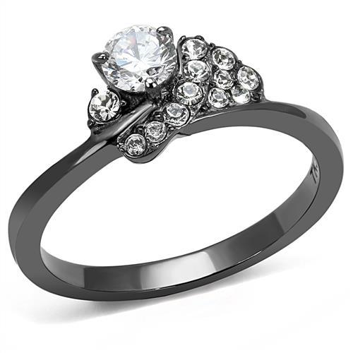 TK3203 - IP Light Black  (IP Gun) Stainless Steel Ring with AAA Grade CZ  in Clear-0
