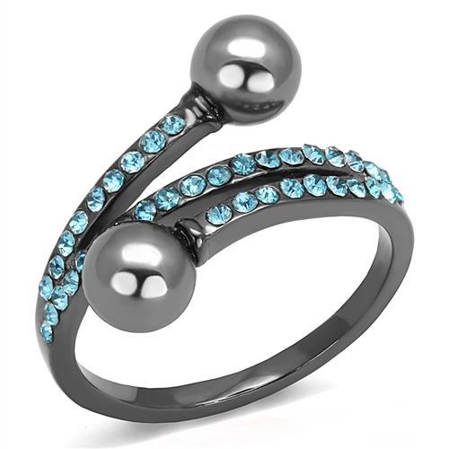 TK3204 - IP Light Black  (IP Gun) Stainless Steel Ring with Synthetic Pearl in Gray-0
