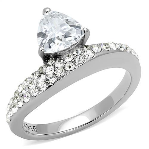 TK3207 - High polished (no plating) Stainless Steel Ring with AAA Grade CZ  in Clear-0