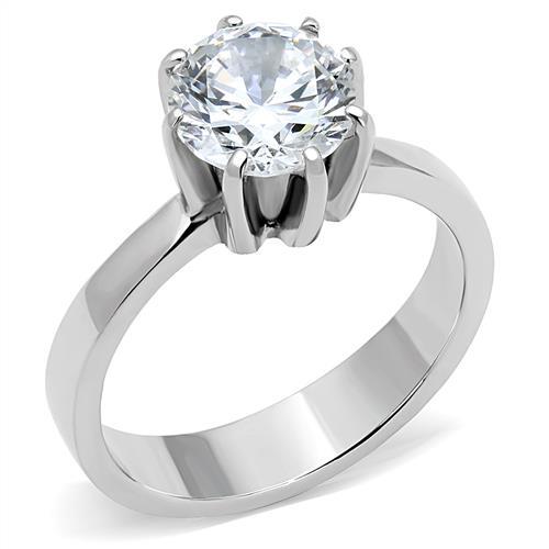 TK3208 - High polished (no plating) Stainless Steel Ring with AAA Grade CZ  in Clear-0