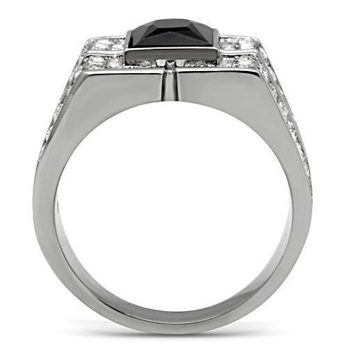 TK320 - High polished (no plating) Stainless Steel Ring with Synthetic Synthetic Glass in Jet-2