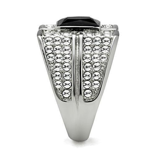 TK320 - High polished (no plating) Stainless Steel Ring with Synthetic Synthetic Glass in Jet-3