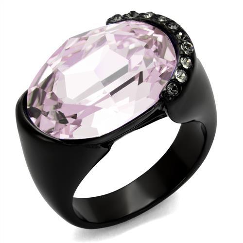 TK3213 - IP Black(Ion Plating) Stainless Steel Ring with Top Grade Crystal  in Light Amethyst-0