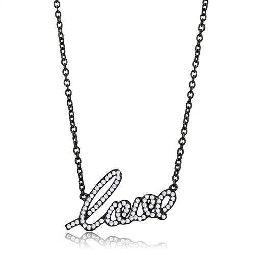 TK3217 - IP Black(Ion Plating) Stainless Steel Chain Pendant with AAA Grade CZ  in Clear-0