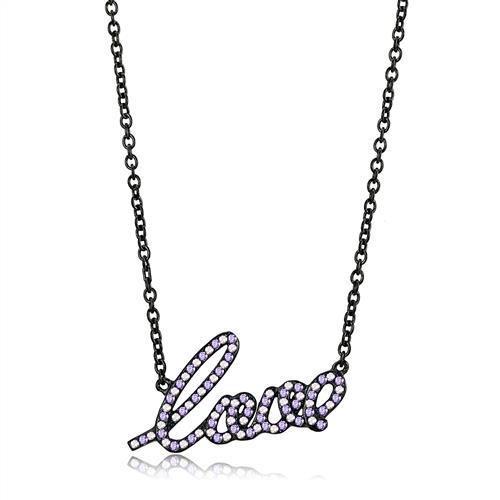 TK3218 - IP Black(Ion Plating) Stainless Steel Chain Pendant with AAA Grade CZ  in Multi Color-0